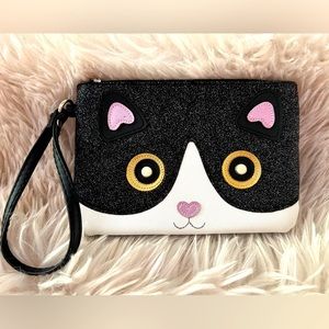 3/15 Cute cat wristlet with black glitter, pink shimmer ears, nose, jeweled eyes